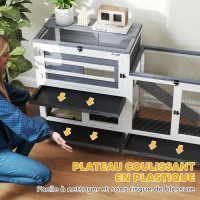 PawHut Clapier pour lapin en bois 2 étages avec roulettes, 3 plateaux, pour 2-3 lapins, 147 x 45 x 89,5 cm, gris(m-5)