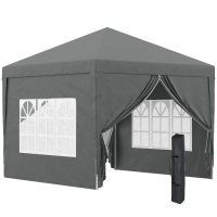 Outsunny 3 x 3 m Garden Pop Up Gazebo, Wedding Party Tent Marquee, Water Resistant Awning Canopy with Sidewalls, Windows, Carry Bag, Grey