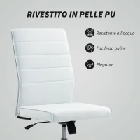 HOMCOM Sedia da Ufficio Ergonomica e Regolabile con Schienale Ricurvo, in Pelle PU e Acciaio, 58x53x97-107 cm, Bianco(m-4)