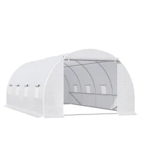 Outsunny Serre de Jardin Tunnel Surface Sol 18 m² 6L x 3l x 2H m châssis Tubulaire renforcé 24 mm 8 fenêtres Blanc(m-11)