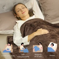 HOMCOM Manta Eléctrica 180x130 cm 10 Niveles de Temperatura Temporizador Lavar a Máquina, Pantalla LED Marrón(m-7)