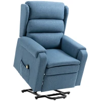 HOMCOM Fauteuil releveur électrique avec repose-pied ajustable et télécommande velours polyester aspect lin bleu(m-12)