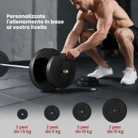 HOMCOM Set di Bilanciere e Dischi da 70 kg totali con 8 Pesi, Bilanciere Palestra Regolabile Antiscivolo in Acciaio, Plastica e Sabbia, Barra Ø25 mm, 170x40.5x40.5cm, Nero(m-6)