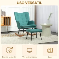 HOMCOM Silla Mecedora con Reposapiés Cojín Acolchado y Reposabrazos Carga 130 kg Verde Azulado(m-6)