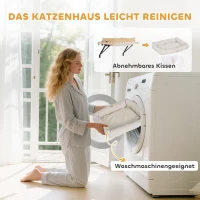 PawHut Katzenhaus mit Halterung für Fensterbänke und Heizungen, Kissen, Holzrahmen, Weiß(m-6)