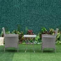 Outsunny Ensemble salon de jardin 2 places : 2 fauteuils et table basse plateau verre trempé résine tressée imitation rotin avec coussins gris(m-10)