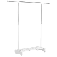 HOMCOM Stendibiancheria Estensibile con Ruote e Freno, Ripiano Porta Scarpe e Struttura in Acciaio Inox, Bianco(m-1)