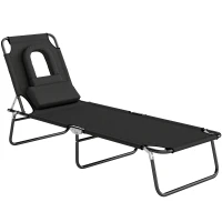 Outsunny Bain de Soleil Pliable transat inclinable 4 Positions Chaise Longue 3 Coussins fournis Noir(m-12)
