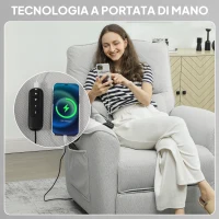HOMCOM Poltrona Reclinabile con Riscaldamento, 8 Punti Massaggio e 5 Modalità, Tessuto Ciniglia, Grigio Chiaro(m-9)