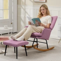 HOMCOM Silla Mecedora con Reposapiés con Cojín Acolchado Reposabrazos Respaldo Alto Patas de Madera Carga 130 kg Rosa(m-8)