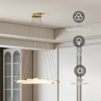 HOMCOM LED-Deckenlampe, 50W, 5 anpassbare Lichtrohre, anpassbar, Deckenleuchte für Wohnzimmer, Esszimmer, Küche, Gold+Weiß(m-5)