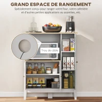 HOMCOM Meuble armoire micro-ondes pour cuisine avec 1 niche, 3 portes passe-câbles 80 x 35 x 97 cm blanc et aspect bois(m-4)