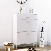 HOMCOM Meuble à chaussures 12 paires, armoire à chaussures étroite 2 tiroirs rabattables et 1 tiroir 75 x 26 x 110 cm, blanc(m-10)