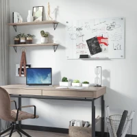 Vinsetto Tableau blanc en verre avec plateau mural sans cadre avec 4 marqueurs et tampon effaceur 90 x 60 cm blanc(m-10)