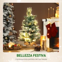 HOMCOM Albero di Natale Piccolo Alto 60 cm con 35 Luci LED Bianche, 64 Rami Ignifughi con Pigne, Verde(m-4)