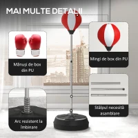 HOMCOM Sac de Box de Podea cu Înălțime Reglabilă, Mănuși de Box și Bază Umplută, 43x43x126-144 cm, Roșu și Alb(m-7)