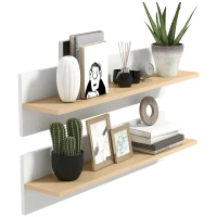 HOMCOM Set 2 Mensole da Parete in Legno, 80x16.5x20 cm, Bianco e color Legno(m-11)