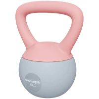 SPORTNOW Pesa Rusa 4 kg Kettlebell Relleno de Arena Metálica y Mango Antideslizante para Entreno en Casa 19x15x25 cm Rosa y Gris(m-11)