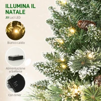HOMCOM Albero di Natale Piccolo Alto 60 cm con 35 Luci LED Bianche, 64 Rami Ignifughi con Pigne, Verde(m-5)