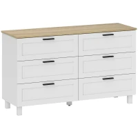 HOMCOM Moderne 6-Schubladen-Kommode aus Spanplatte, Kiefernholz und MDF, 120x38x71 cm, Weiß und Holzfarbig(m-1)