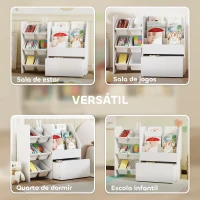 AIYAPLAY Estante Infantil para Brinquedos com 6 Caixas Removíveis 3 Prateleiras Abertas e Gaveta Inferior com Rodas 100x30x80 cm Branco(m-5)