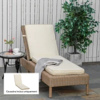 Outsunny Coussin de chaise longue matelas pour transat extérieur coussins d'extérieur pour bain de soleil 188 x 53 x 8 cm crème(m-10)