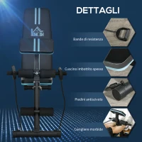 HOMCOM Panca Multifunzione Pieghevole con Schienale Regolabile a 7 Livelli, Leg Extension, Cuscinetto ed Elastici, Blu(m-8)