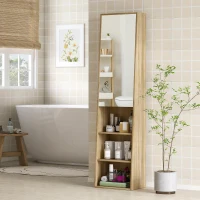 HOMCOM Meuble salle de bain colonne trapézoïdal avec porte miroir, étagère à 6 niveaux, 40 x 30 x 165 cm(m-10)