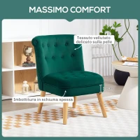 HOMCOM Poltrona per Salotto in Velluto con Seduta Imbottita e Trapuntata a Bottoni, 60x66x79 cm, Verde(m-4)