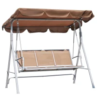 Outsunny 3-Seater Swing Chair with Canopy, Garden Swing Seat Patio Hammock Bench, Brown(m-1)