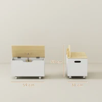 AIYAPLAY Baú de Brinquedos com Rodas com Tampa Abatível e Dobradiça de Segurança Desenho de Nuvem  59x30x53 cm Branco e Madeira(m-3)