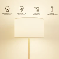 HOMCOM Stehlampe mit Fernbedienung, höhenverstellbar, Stoffschirm, Metallständer, anpassbare Helligkeit, Fußschalter, Goldfarben(m-6)