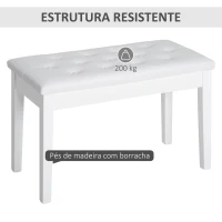 HOMCOM Banco de Piano Banco para Piano com Espaço de Armazenamento Assento de Couro Sintético Acolchoado 76x36x50 cm Branco(m-6)
