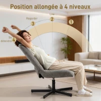 HOMCOM Fauteuil salon avec repose-pieds, chaise pivotante, hauteur réglable, dossier inclinable, 66 x 80 x 93-104 cm, gris(m-4)