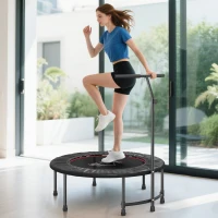HOMCOM Trampoline de Fitness / Gymnastique Haute Performance Ø 100 cm élastiques Bungee + Guidon Hauteur réglable 116-132 cm Noir(m-6)