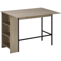 HOMCOM Ilot centra table de bar plateau latéral  rabattable et 3 étagères 120 x 76 x 91,4 cm gris clair(m-12)