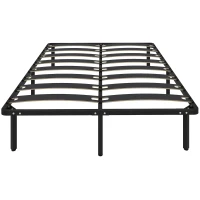 HOMCOM Estrutura 140x190 cm Estrado de Cama de Plataforma de Aço com Ripas de Álamo Fácil de Montar Carga 350 kg Preto(m-6)