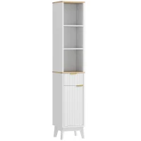 HOMCOM Armoire de salle de bain meuble colonne salle de bain avec 3 étagères tiroir 2 étagères réglables 33 x 30 x 170 cm blanc(m-12)