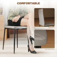 HOMCOM Set de 4 Scaune de Dining cu Spătar Înalt din Imitație de Piele și Oțel, 41x50x97cm, Gri(m-6)