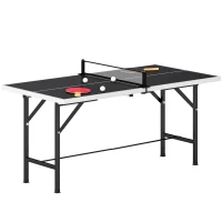 SPORTNOW Mini Mesa de Ping-Pong Plegable con Red 2 Raquetas y 3 Pelotas para Interior y Exterior 152x76x70 cm Negro(m-10)