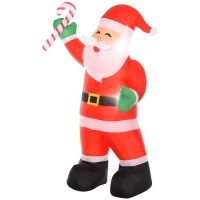 HOMCOM Aufblasbar Weihnachtsdeko, 2,4 m Weihnachtsmann mit LED-Beleuchtung, Zuckerstange für Innen- und Außenbereich(m-10)