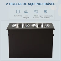 PawHut Comedouro Elevado para Cães com 2 Tigelas de Aço Inoxidável e Espaço de Armazenamento Oculto 60x30x41 cm Castanho Escuro(m-5)
