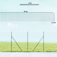 Outsunny Grillage Rouleau soudé - Maille 7,3L x 6,3l cm - Hauteur 2 m - Longueur 10 m - poteaux, Jambes de Force Inclus - Acier revêtement PVC Vert(m-3)