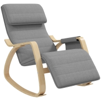 HOMCOM Fauteuil relax à bascule fauteuil allaitement avec repose-pieds réglable, poche latérale et appui-tête, gris