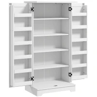 HOMCOM Buffet cuisine armoire de cuisine 5 niveaux avec portes et étagères réglables 60l x 40P x 120H cm grain de bois crème(m-12)