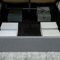 HOMCOM Lit coffre 140x190, cadre de lit double rembourré avec sommier à lattes en bois et rangement cach, sans matelas, gris(m-9)