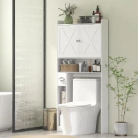 HOMCOM Meuble WC dessus de toilette avec placard à porte de grange, étagère réglable, compartiments et porte-papier, blanc(m-10)