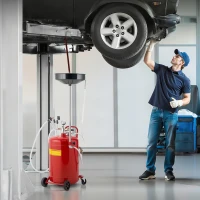 HOMCOM Récupérateur de vidange d'huile usagée 80L, hauteur réglable 101-141 cm, chariot récupération huiles roues poignée rouge(m-10)