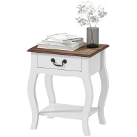 HOMCOM Comodino con Cassetto e Ripiano Aperto in Stile Francese in Legno, 45x35x55 cm, Bianco e Rovere(m-10)