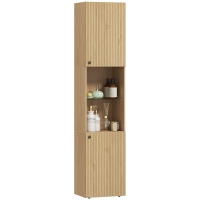 HOMCOM Armoire salle de bain haute, meuble de rangement colonne 6 niveaux 2 portes et étagères réglables, 40x31x182cm, chêne